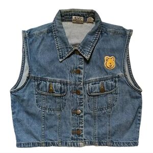 Vintage Winnie The Pooh Denim Vest With Fuzzy Patches, Size Child L, Adult Small